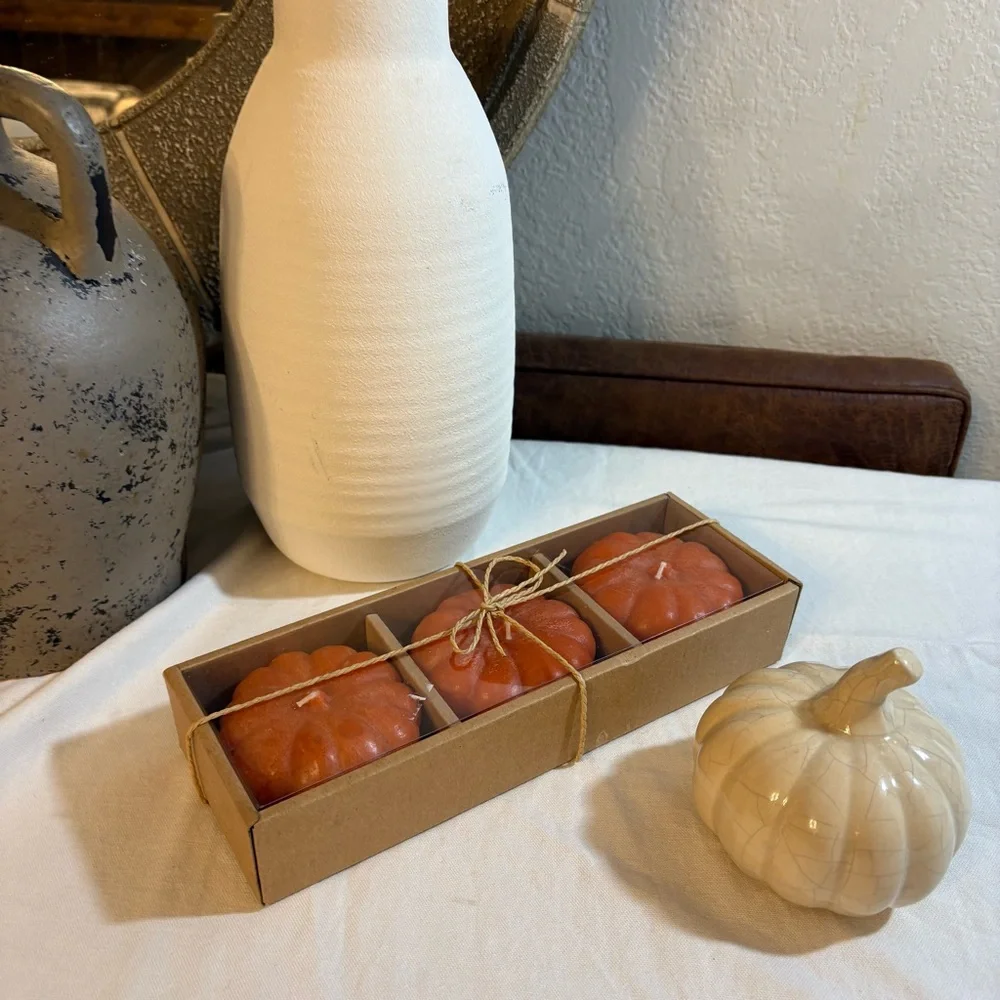 Crate&Barrel Pumpkin Candle Trio NEW IN BOX